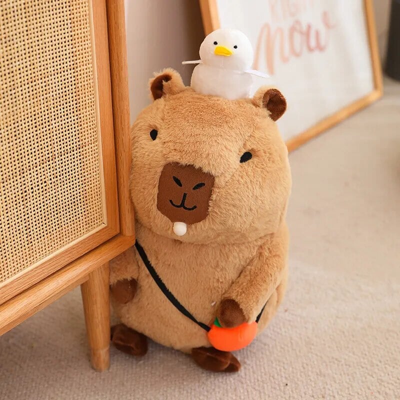 Fluffy Sleepy Capybara with Orange Plushie