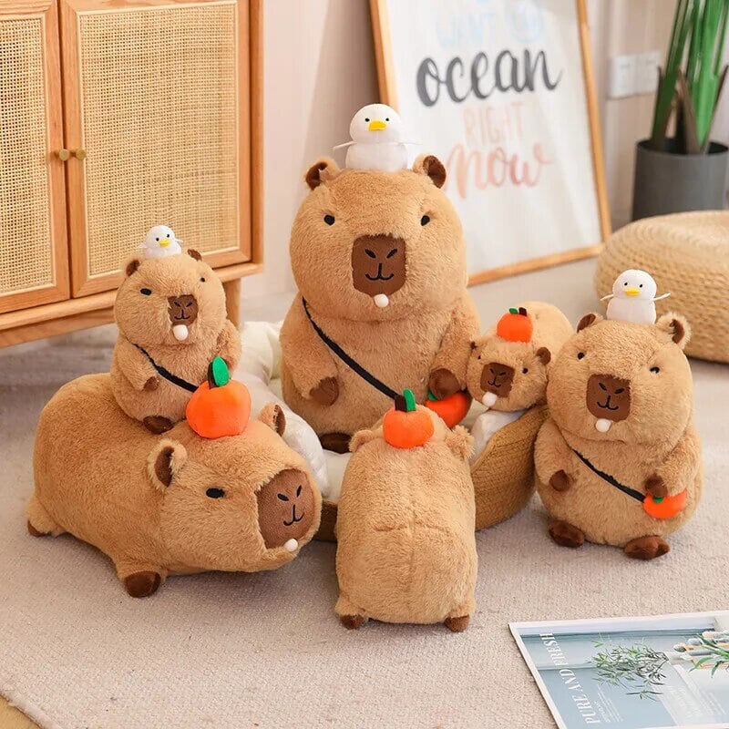 Fluffy Sleepy Capybara with Orange Plushie