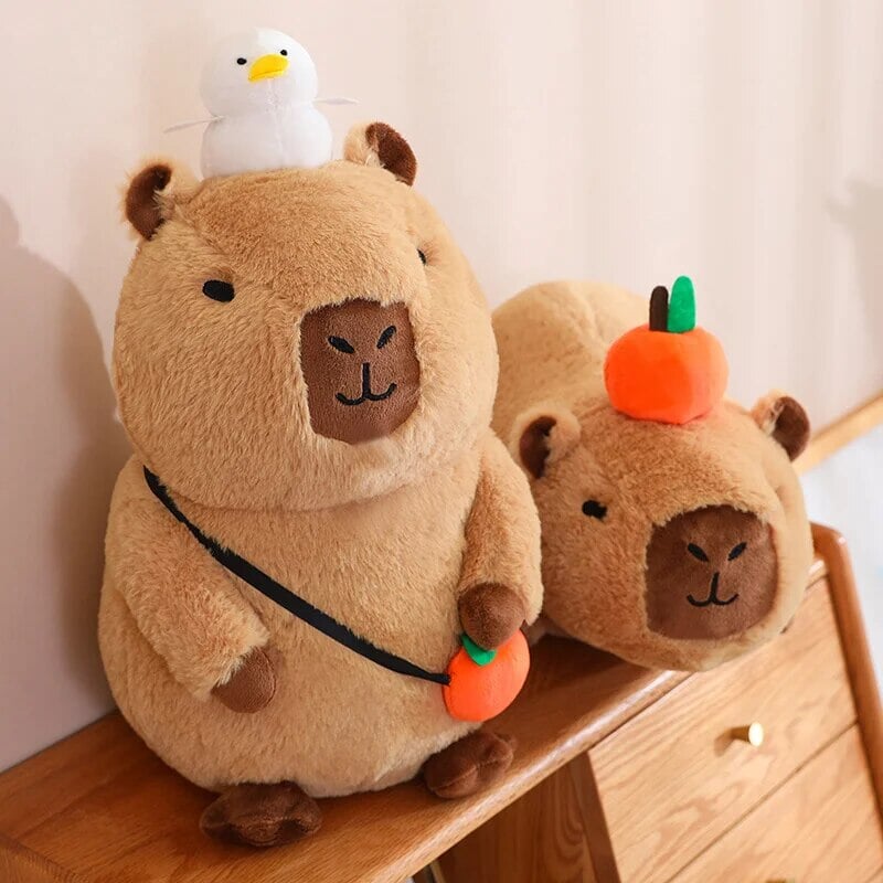 Fluffy Sleepy Capybara with Orange Plushie