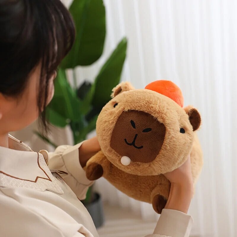 Fluffy Sleepy Capybara with Orange Plushie