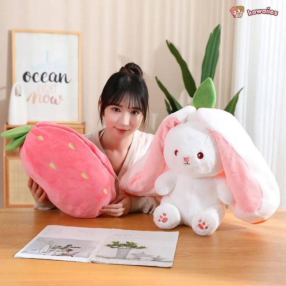 Fluffy Strawberry Carrot Bunny Zip Up Plushie