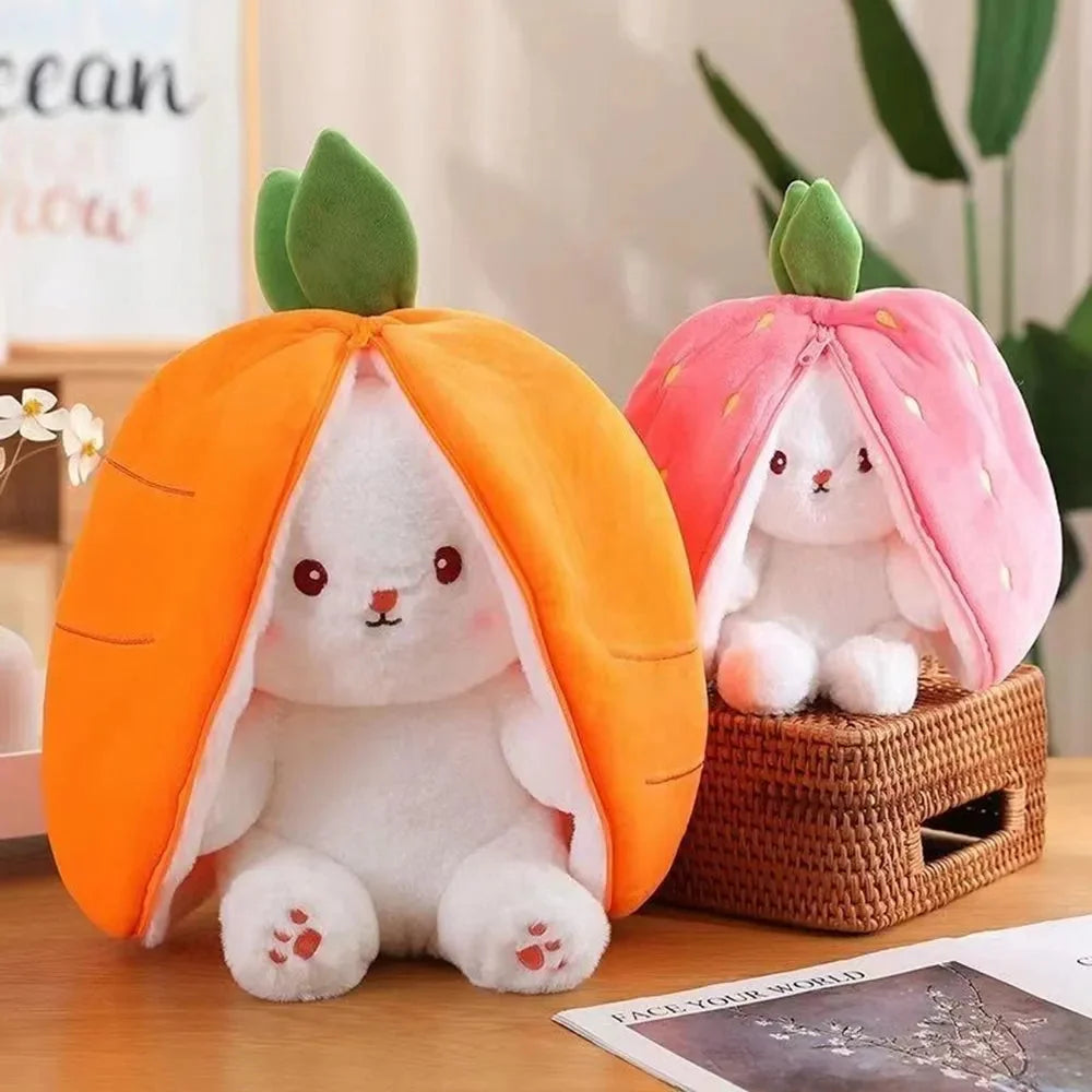 Fluffy Strawberry Carrot Bunny Zip Up Plushie