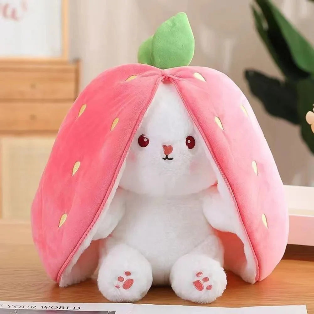 Fluffy Strawberry Carrot Bunny Zip Up Plushie
