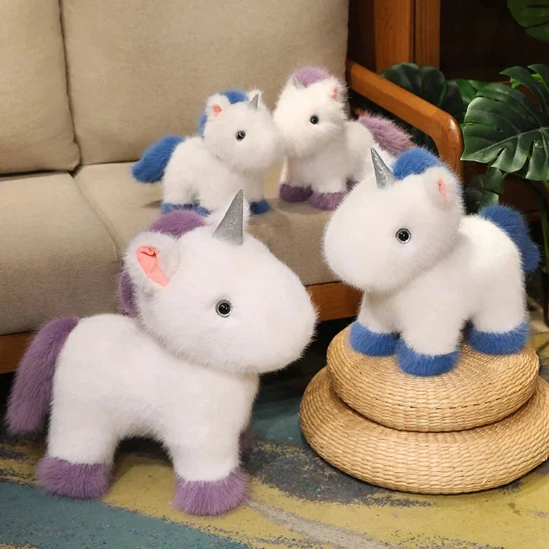 Adorable Fluffy Chibi Unicorn Plushie in White, Blue, and Purple