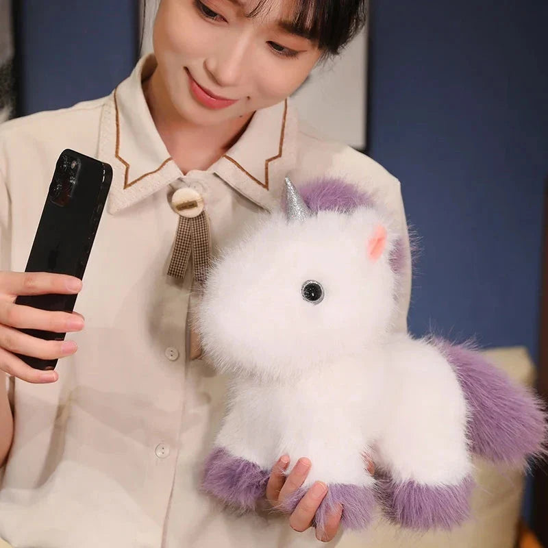 Adorable Fluffy Chibi Unicorn Plushie in White, Blue, and Purple