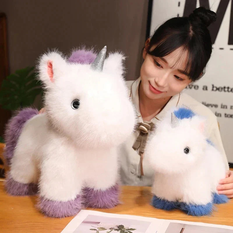 Adorable Fluffy Chibi Unicorn Plushie in White, Blue, and Purple