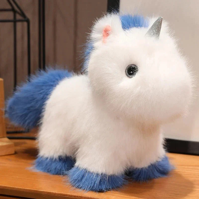 Adorable Fluffy Chibi Unicorn Plushie in White, Blue, and Purple