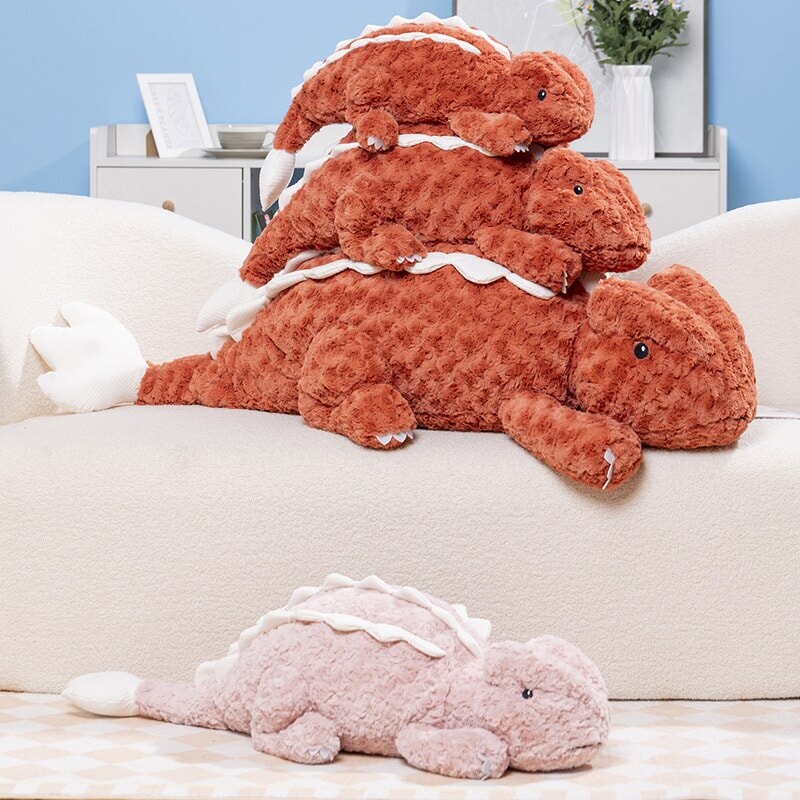 Adorable Fuzzy Plush Pink and Red Lizard Friends