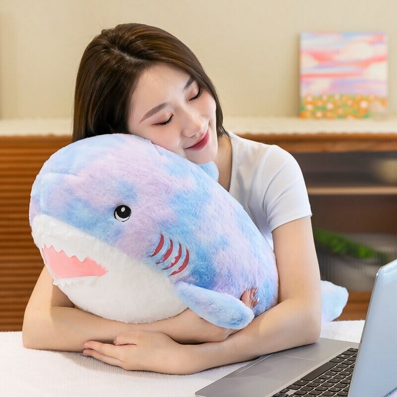 Vibrant Fuzzy Rainbow Shark Plush Toy