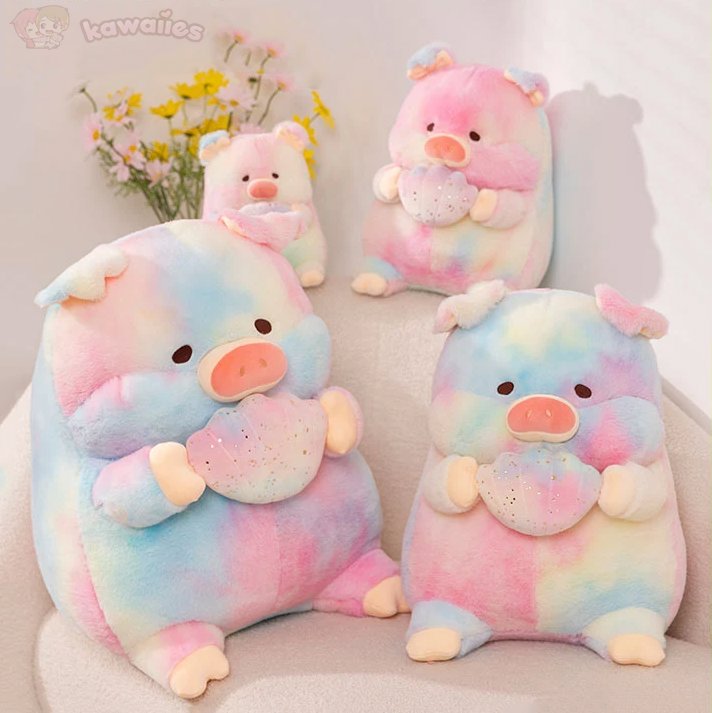 Sparkling Galaxy Rainbow Pig Plushie with Shell