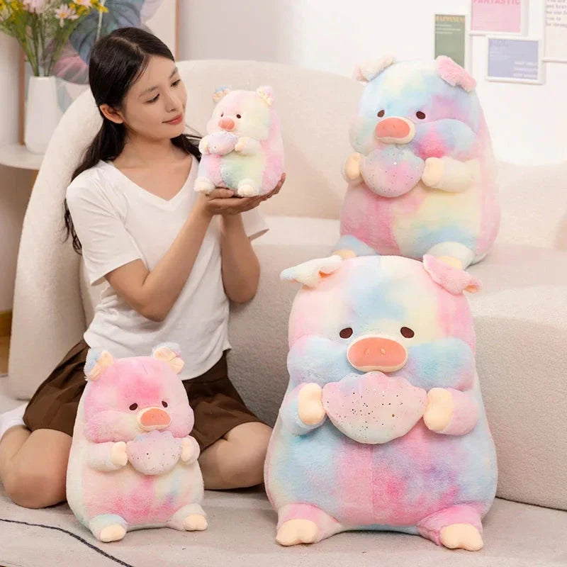Sparkling Galaxy Rainbow Pig Plushie with Shell