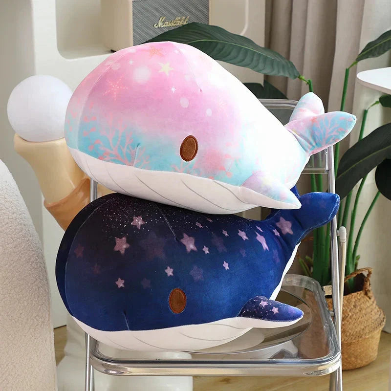 Adorable Galaxy-Inspired Kawaii Blue and Pink Whale Plush Toys