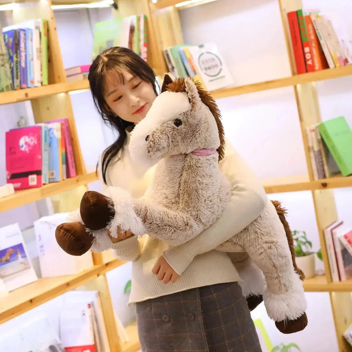 Cuddly Extra-Large Brown and Gray Horse Plush Toy
