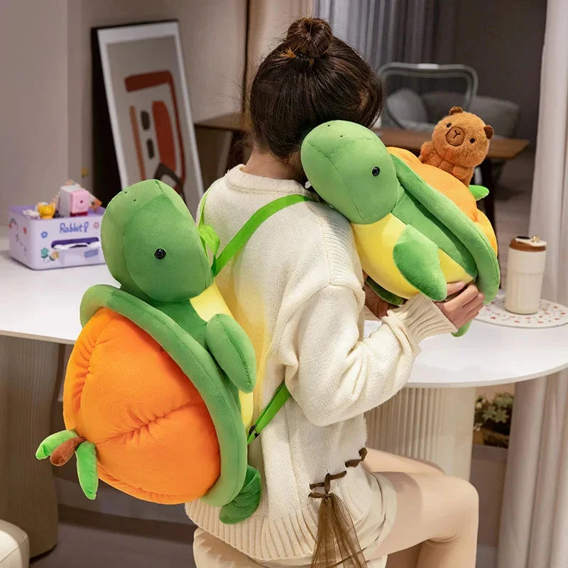 Vibrant Green and Orange Turtle Plush Backpack for Fun Adventures
