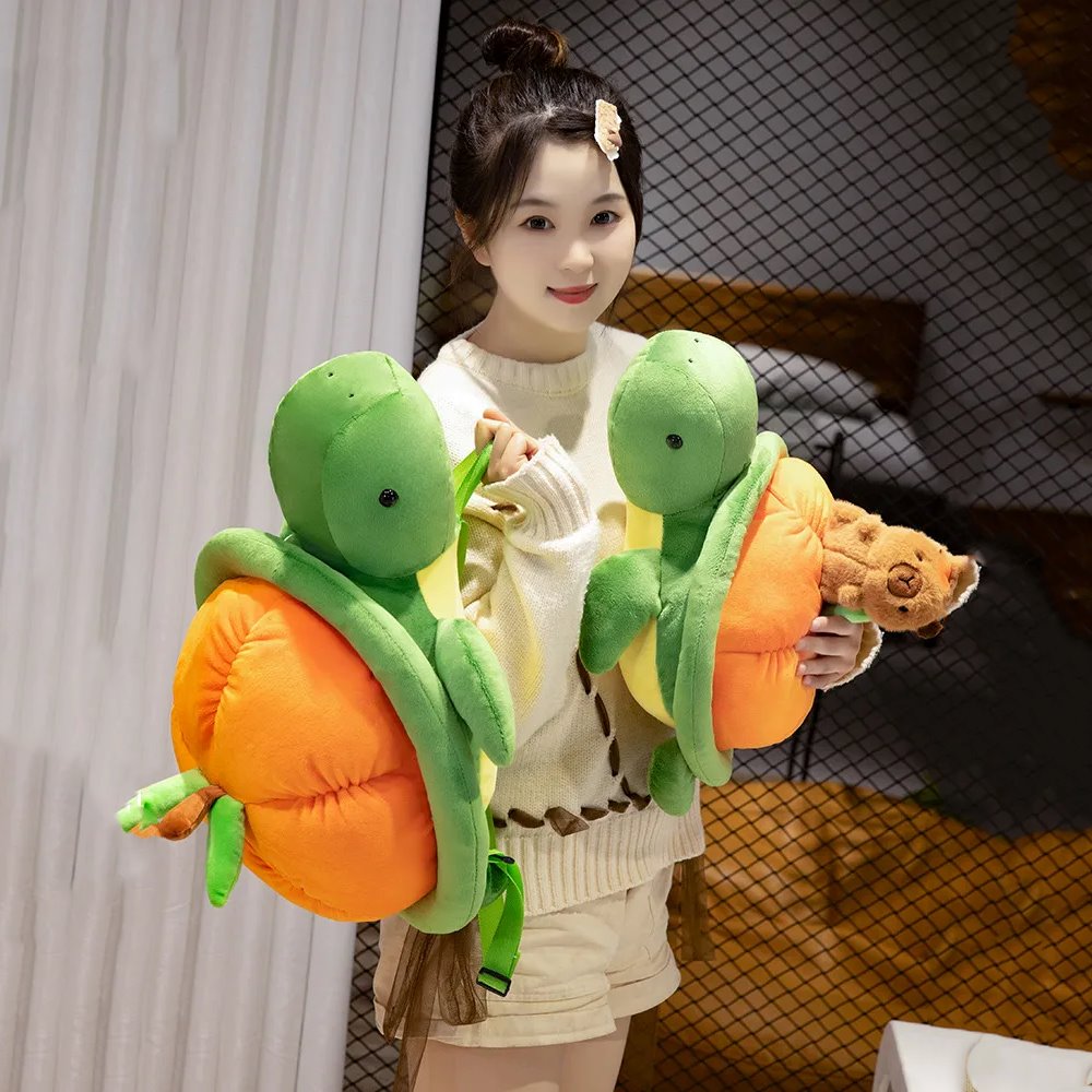 Vibrant Green and Orange Turtle Plush Backpack for Fun Adventures