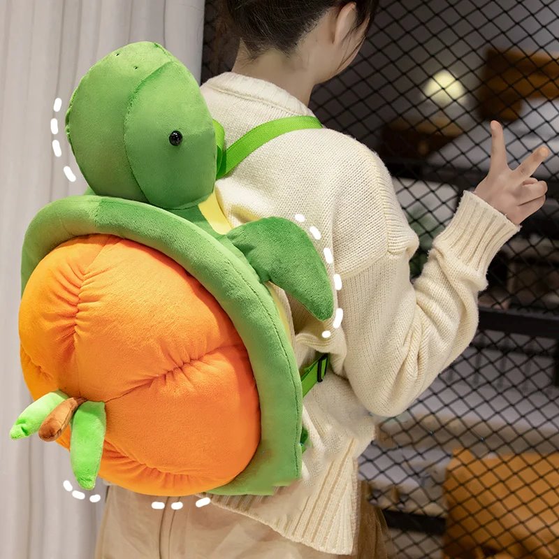 Vibrant Green and Orange Turtle Plush Backpack for Fun Adventures