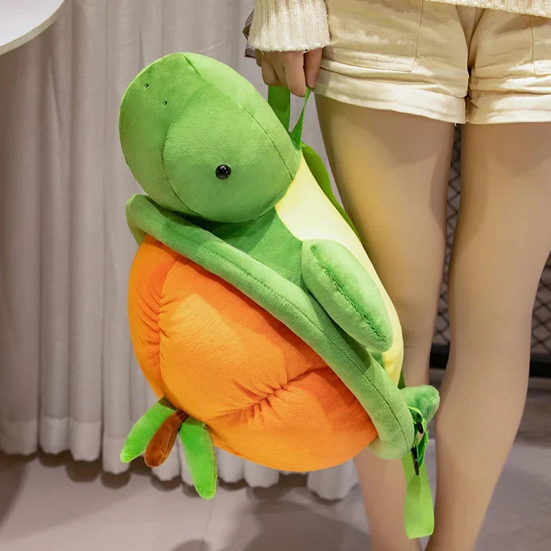 Vibrant Green and Orange Turtle Plush Backpack for Fun Adventures