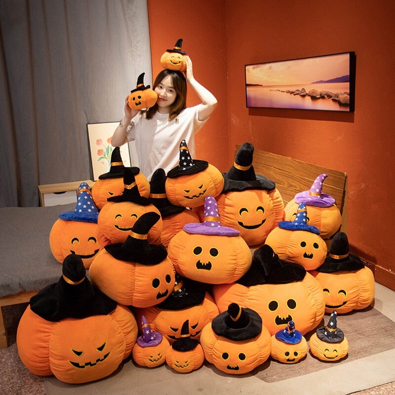 Spooky Pumpkin & Black Hat Plushie Halloween Collection