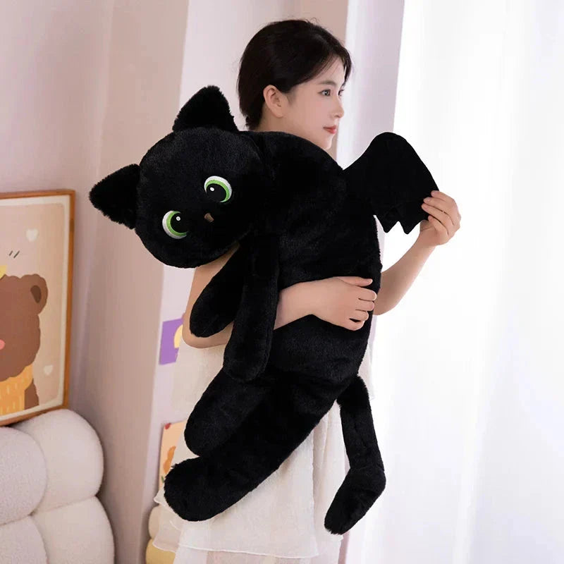Adorable Winged Black Cat Plush Toy