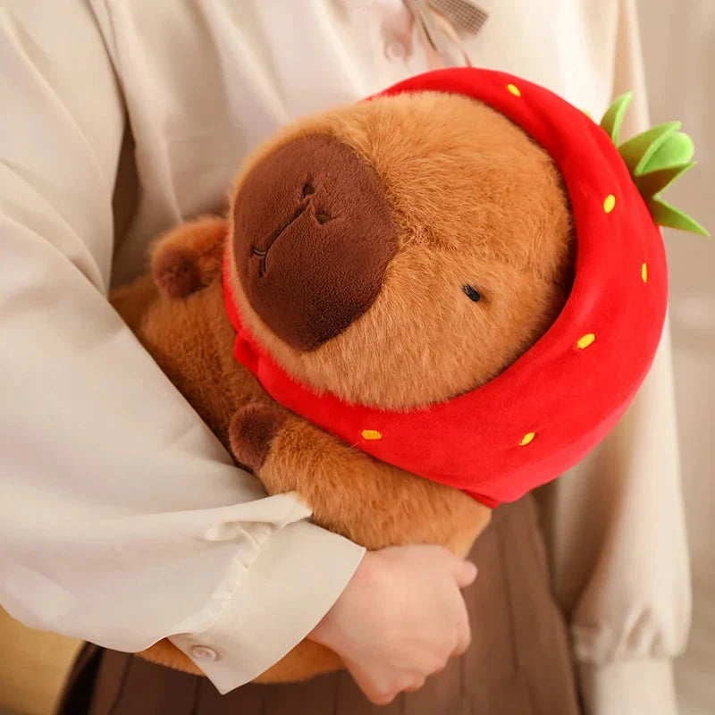 Kawaii Capybara with Strawberry Hat Plushie