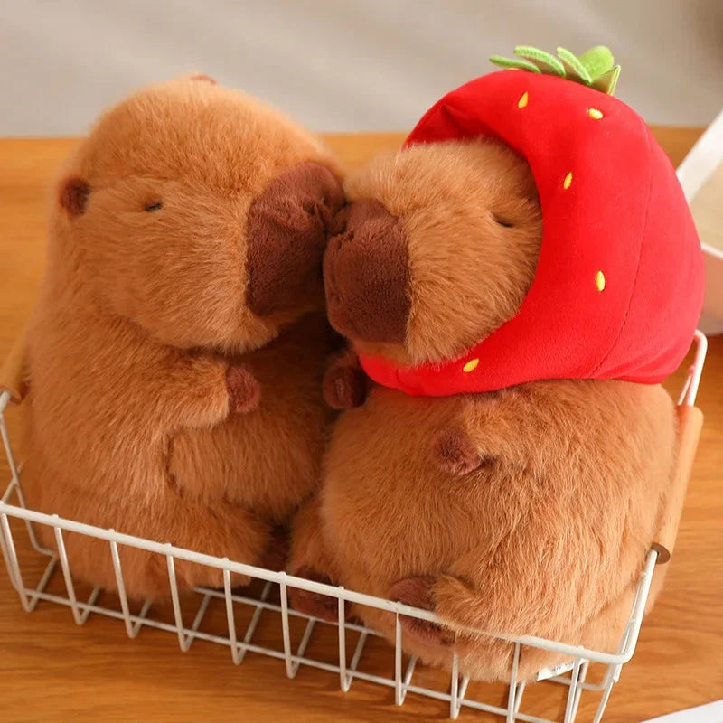 Kawaii Capybara with Strawberry Hat Plushie