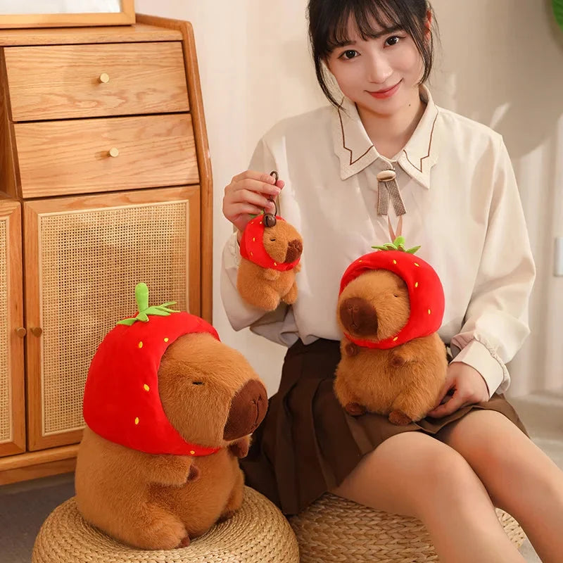 Kawaii Capybara with Strawberry Hat Plushie
