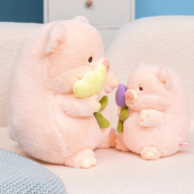Adorable Chunky Pig Plushie with a Flower – Perfect for Cuddles!