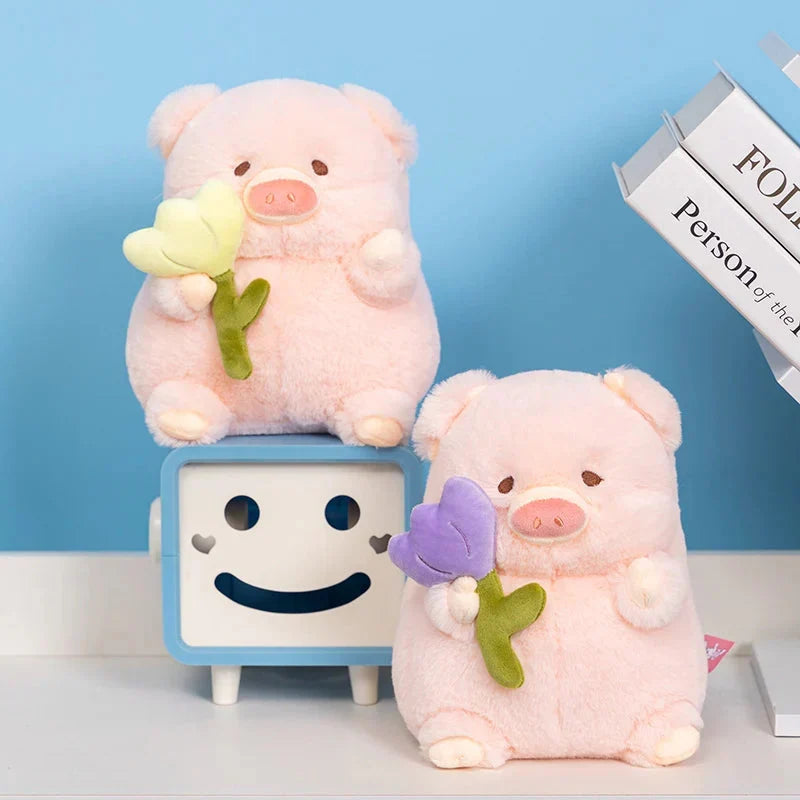 Adorable Chunky Pig Plushie with a Flower – Perfect for Cuddles!