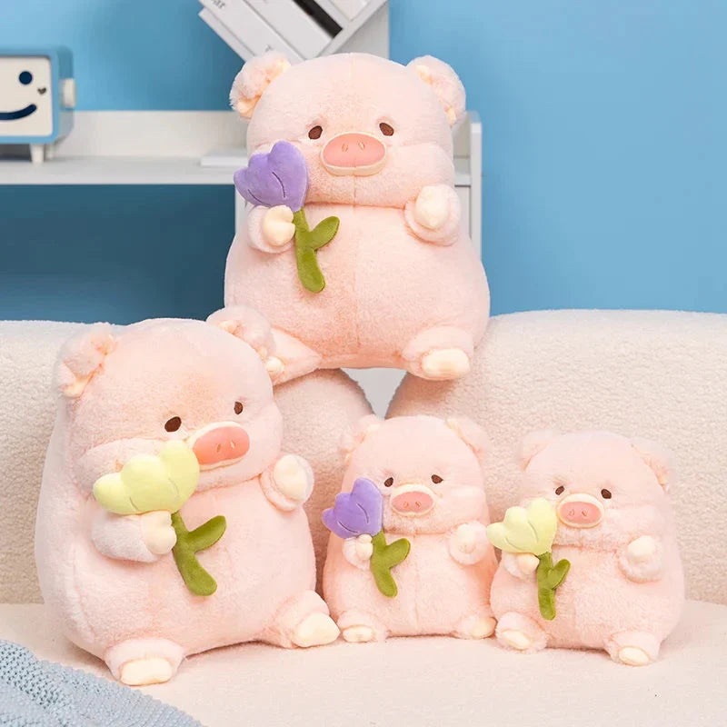 Adorable Chunky Pig Plushie with a Flower – Perfect for Cuddles!
