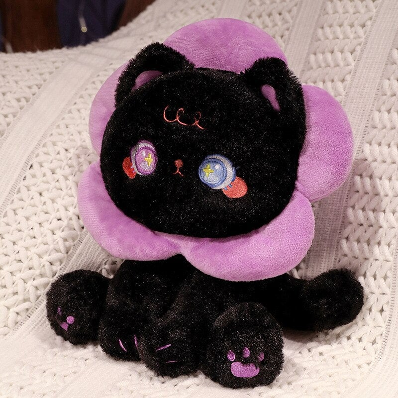 Adorable Kawaii Black and White Cat Flower Plushies