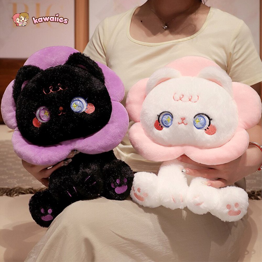 Adorable Kawaii Black and White Cat Flower Plushies