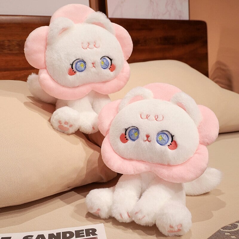 Adorable Kawaii Black and White Cat Flower Plushies