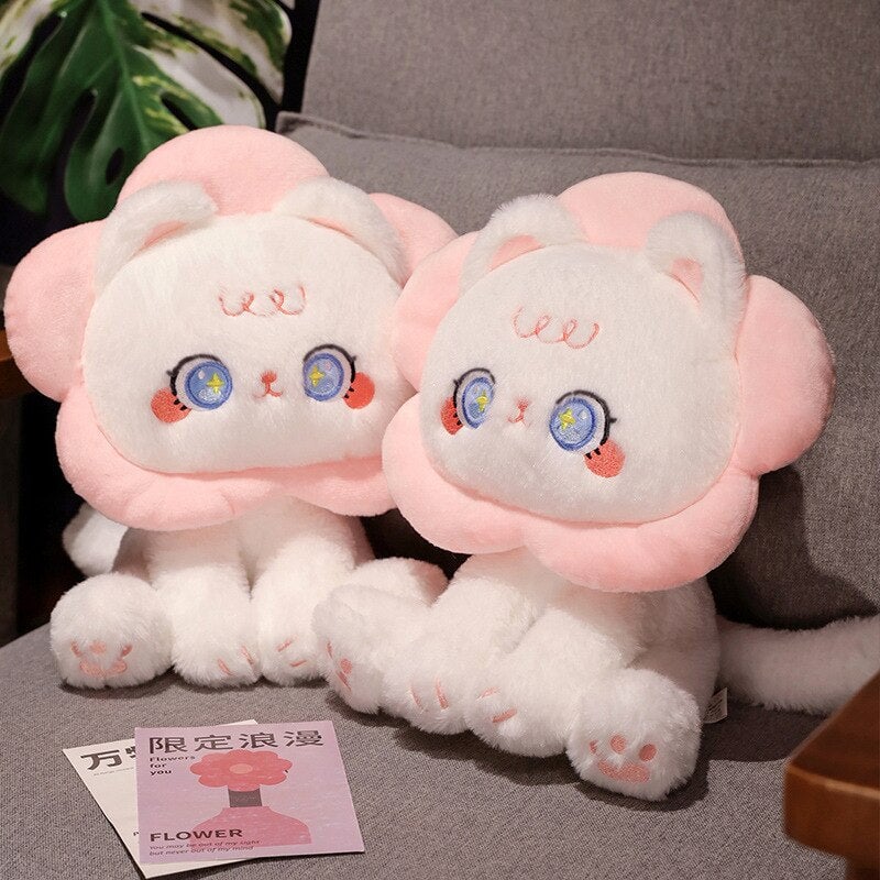 Adorable Kawaii Black and White Cat Flower Plushies