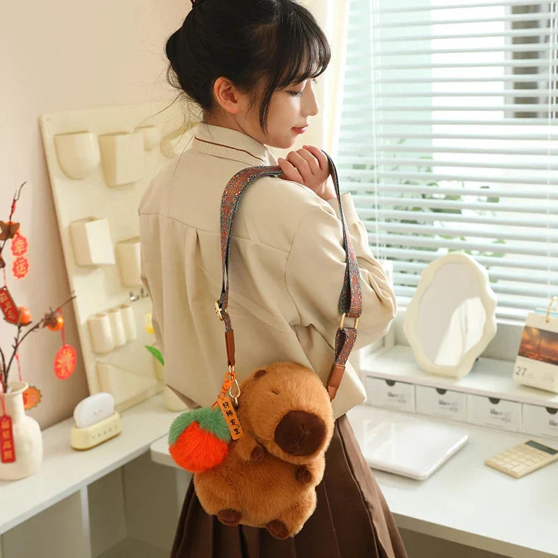 Adorable and Soft Fluffy Capybara Plush Toys with Adjustable Strap