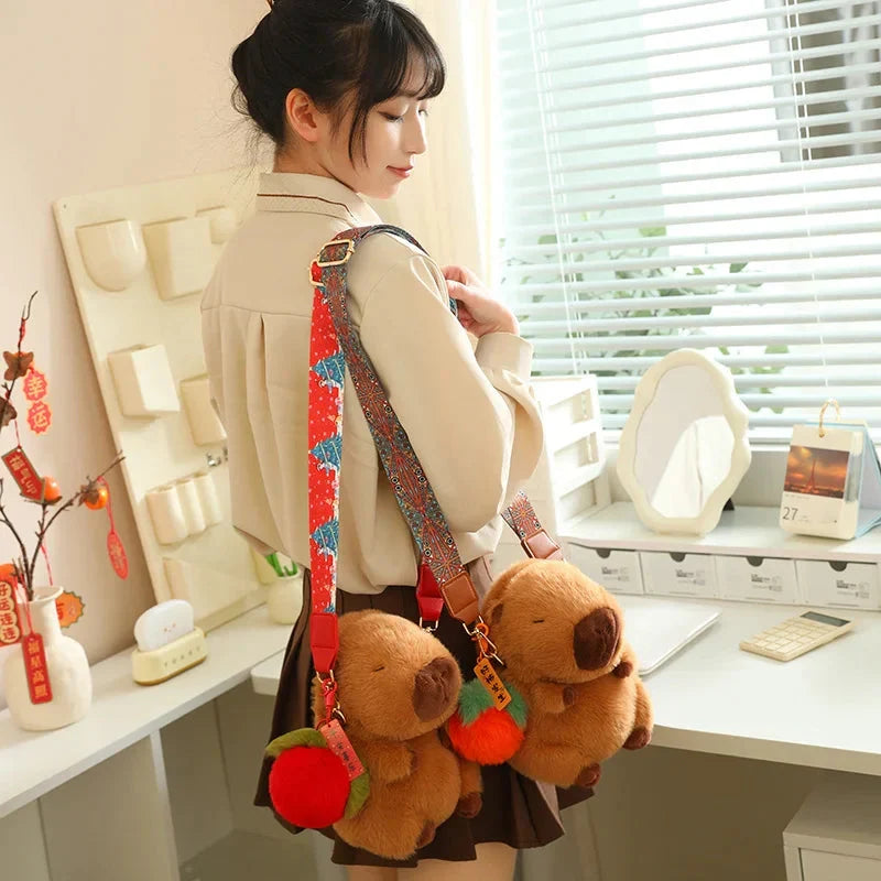 Adorable Fluffy Capybara Plushies with Stylish Strap
