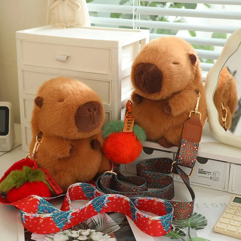 Adorable Fluffy Capybara Plushies with Stylish Strap
