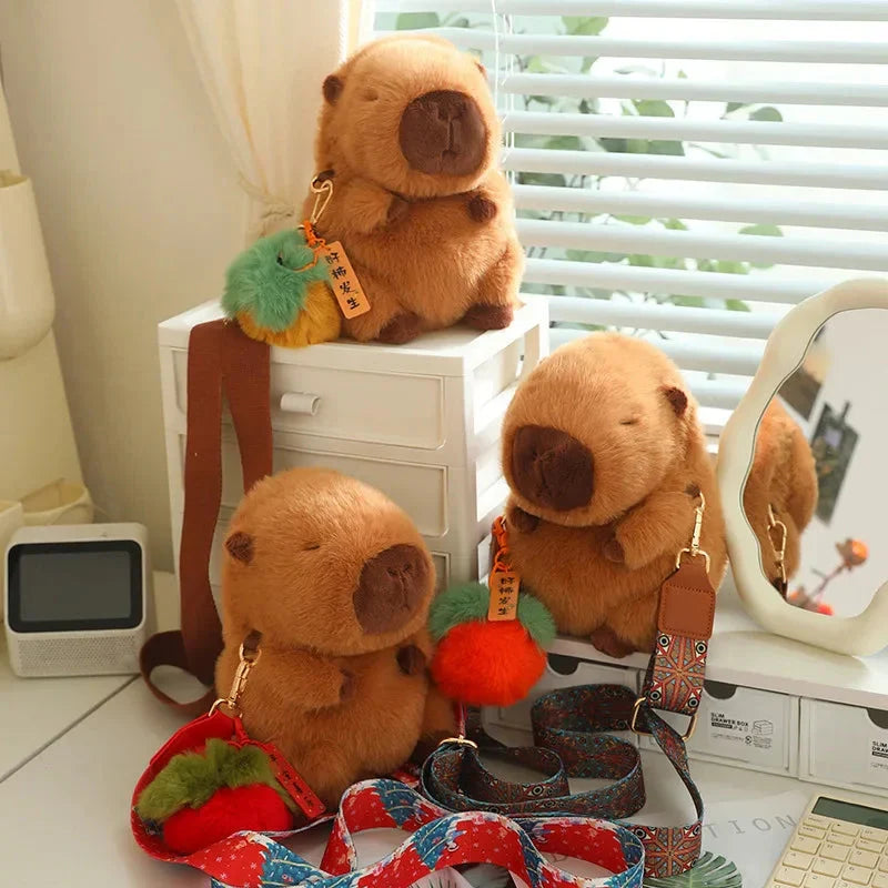 Adorable Fluffy Capybara Plushies with Stylish Strap