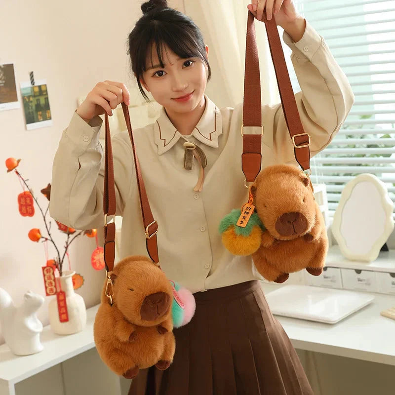 Adorable Fluffy Capybara Plushies with Stylish Strap