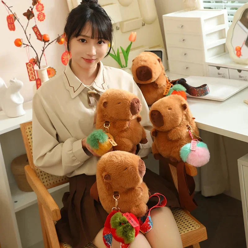 Adorable Fluffy Capybara Plushies with Stylish Strap