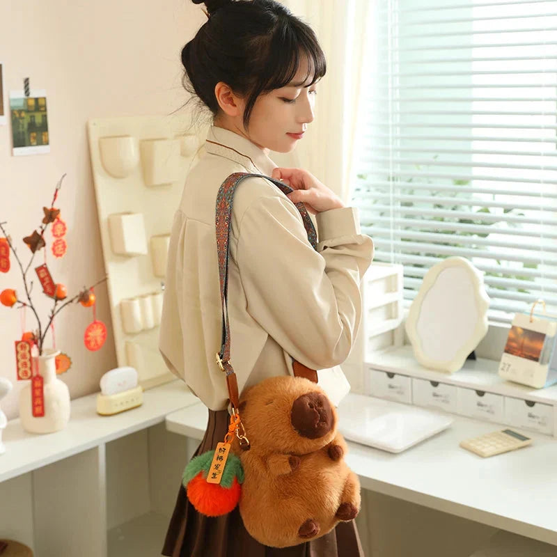 Adorable Fluffy Capybara Plush Toys with Convenient Strap