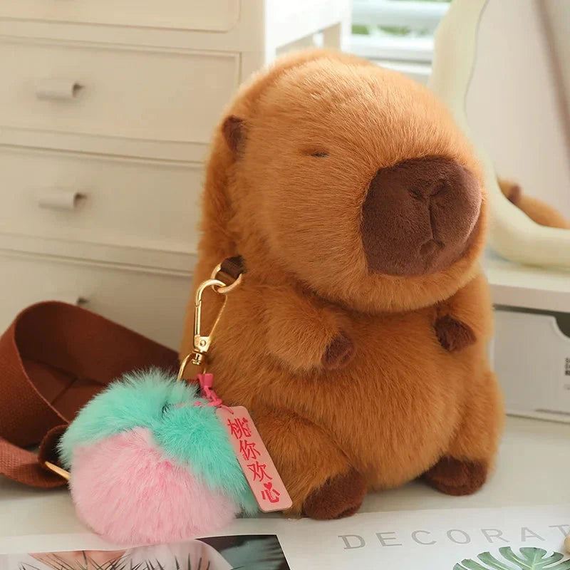 Adorable and Soft Fluffy Capybara Plush Toys with Adjustable Strap