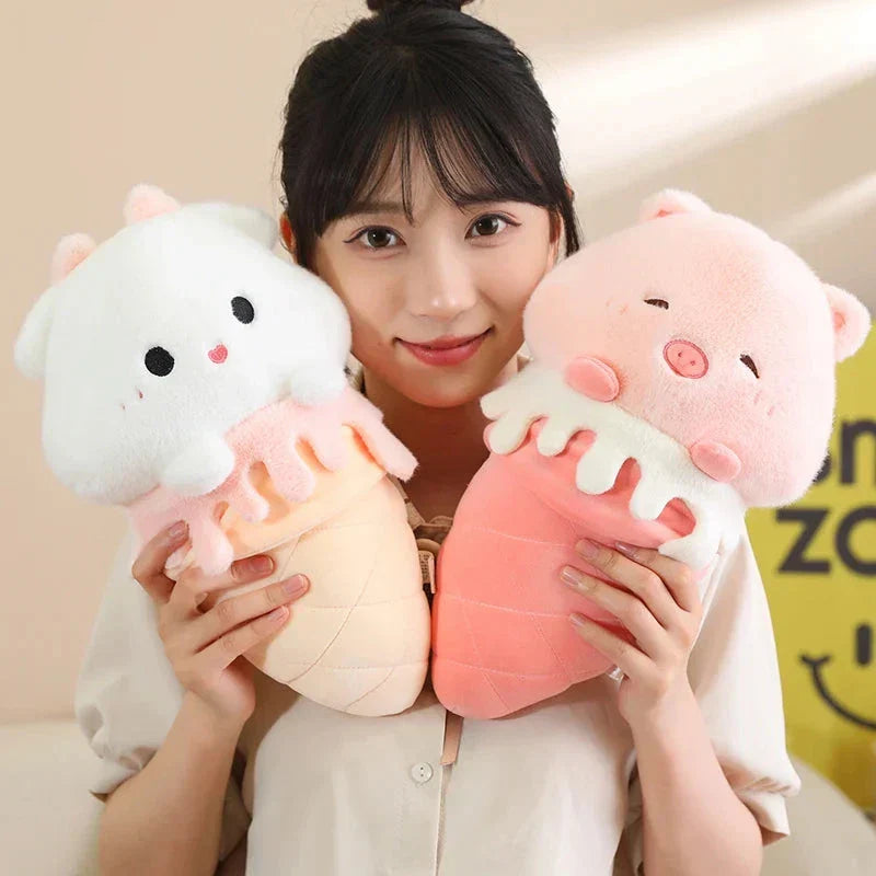 Adorable Kawaii Ice Cream-Inspired Plushie Collection: Pig, Capybara, Chick, and Sheep!