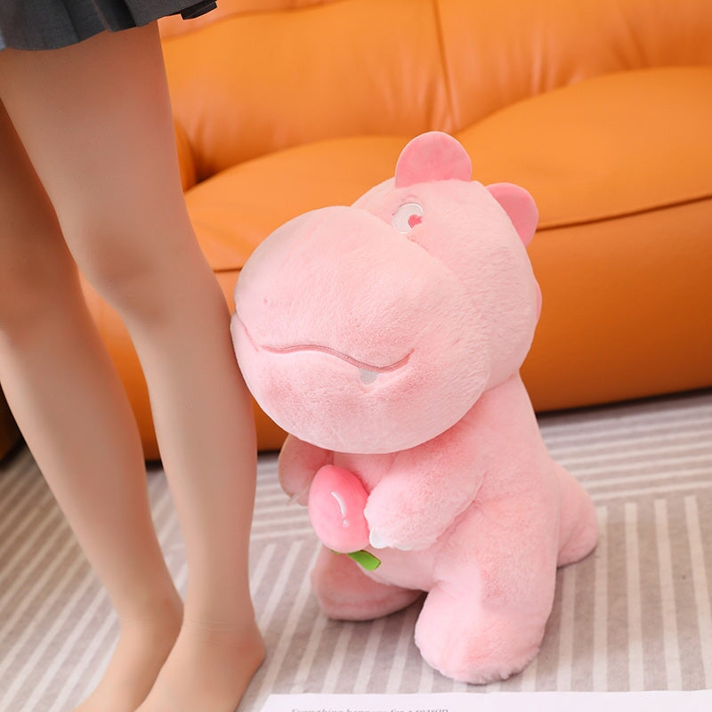 Adorable Pink and Green Fluffy Dinosaur Plush Toys