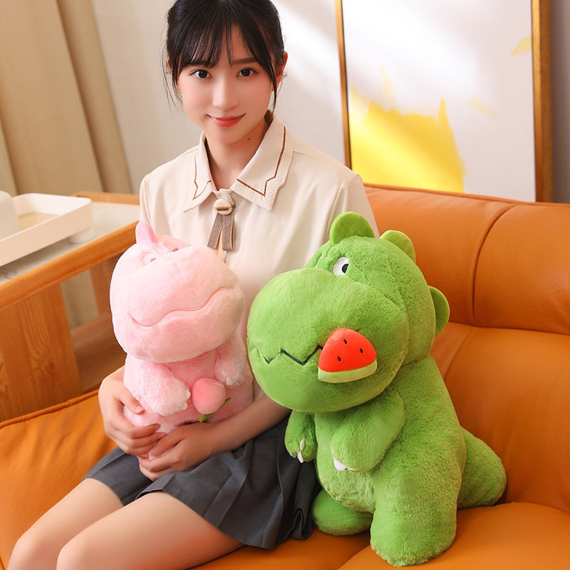 Adorable Pink and Green Fluffy Dinosaur Plush Toys