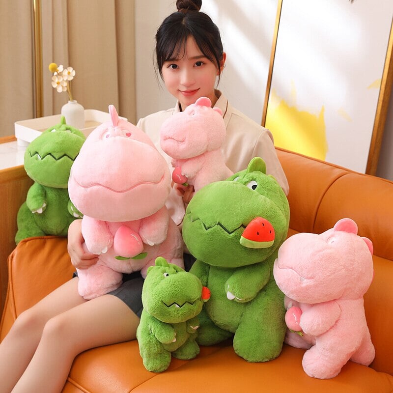 Adorable Pink and Green Fluffy Dinosaur Plush Toys