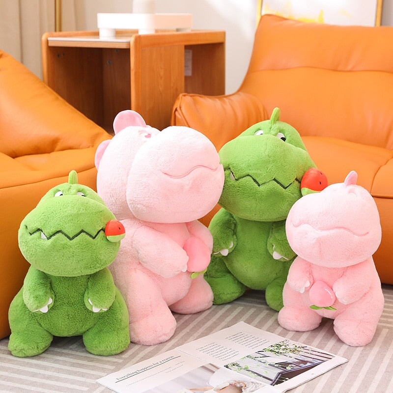 Adorable Pink and Green Fluffy Dinosaur Plush Toys