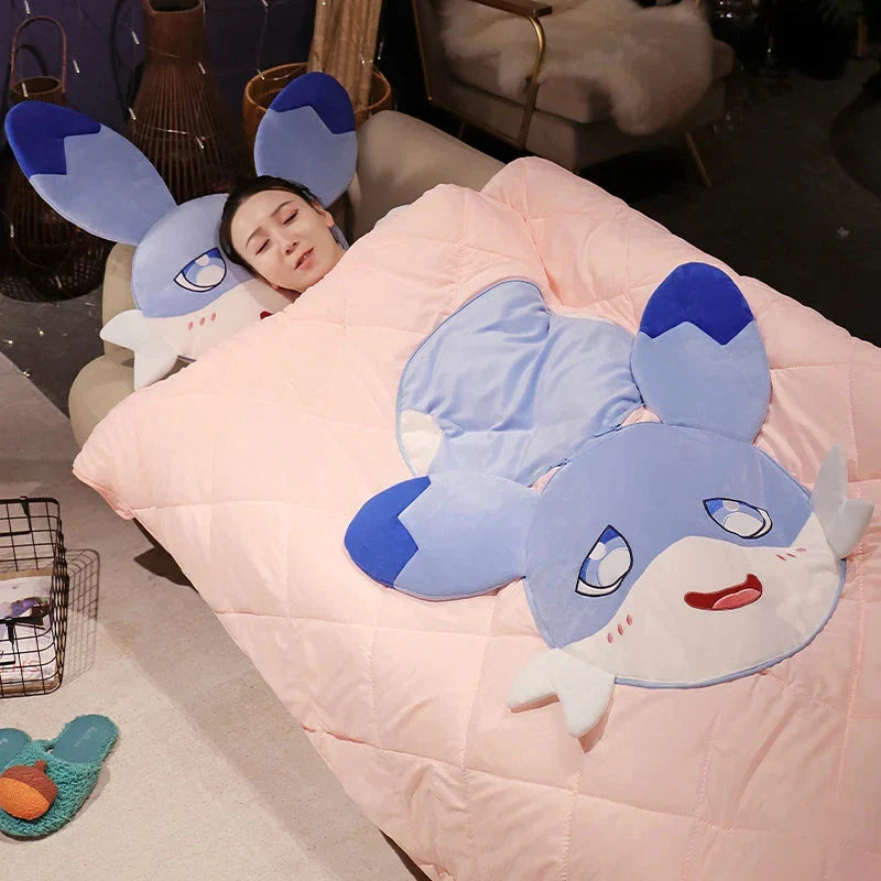 Adorable Sofi Blue Dragon Pillow and Blanket Plushie Set