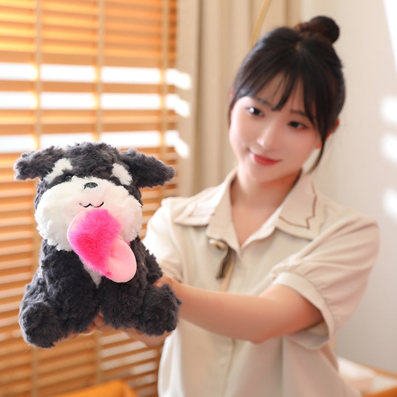 Adorable Kawaii Sooty the Fluffy Black Dog Plush with Cozy Slipper Design