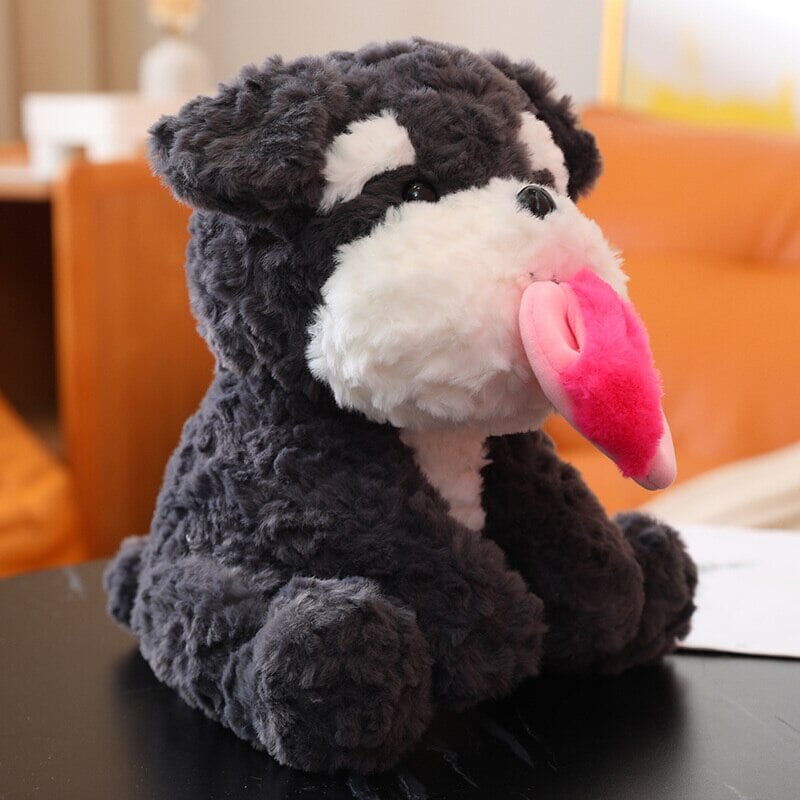 Adorable Kawaii Sooty the Fluffy Black Dog Plush with Cozy Slipper Design