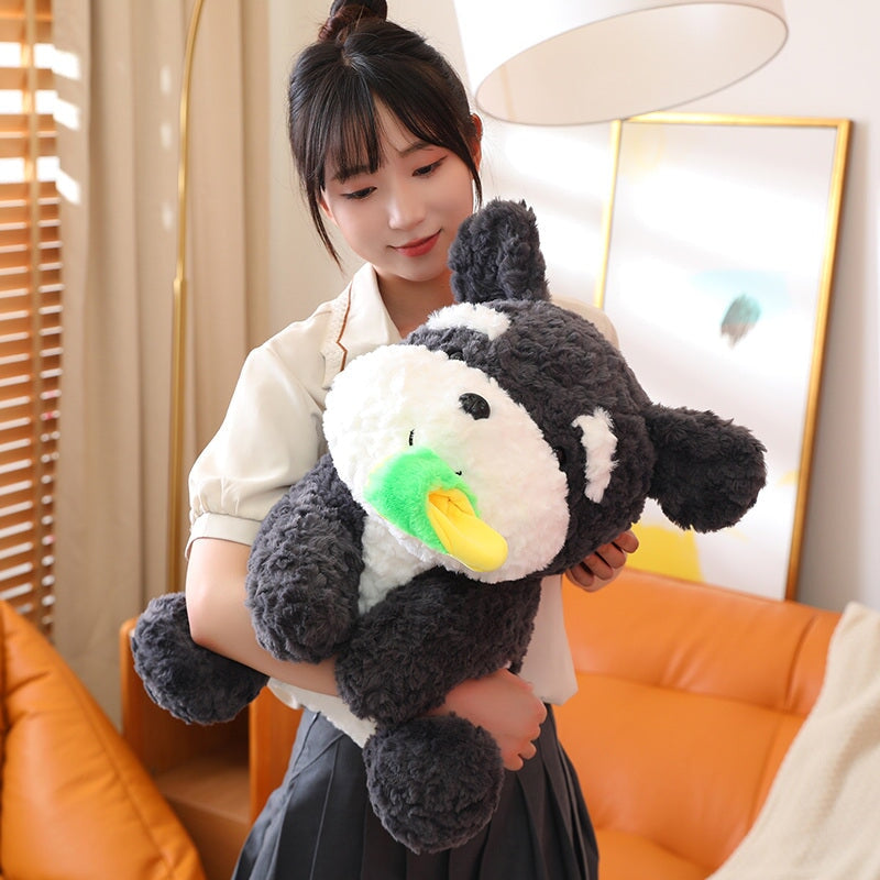 Adorable Kawaii Sooty the Fluffy Black Dog Plush with Cozy Slipper Design